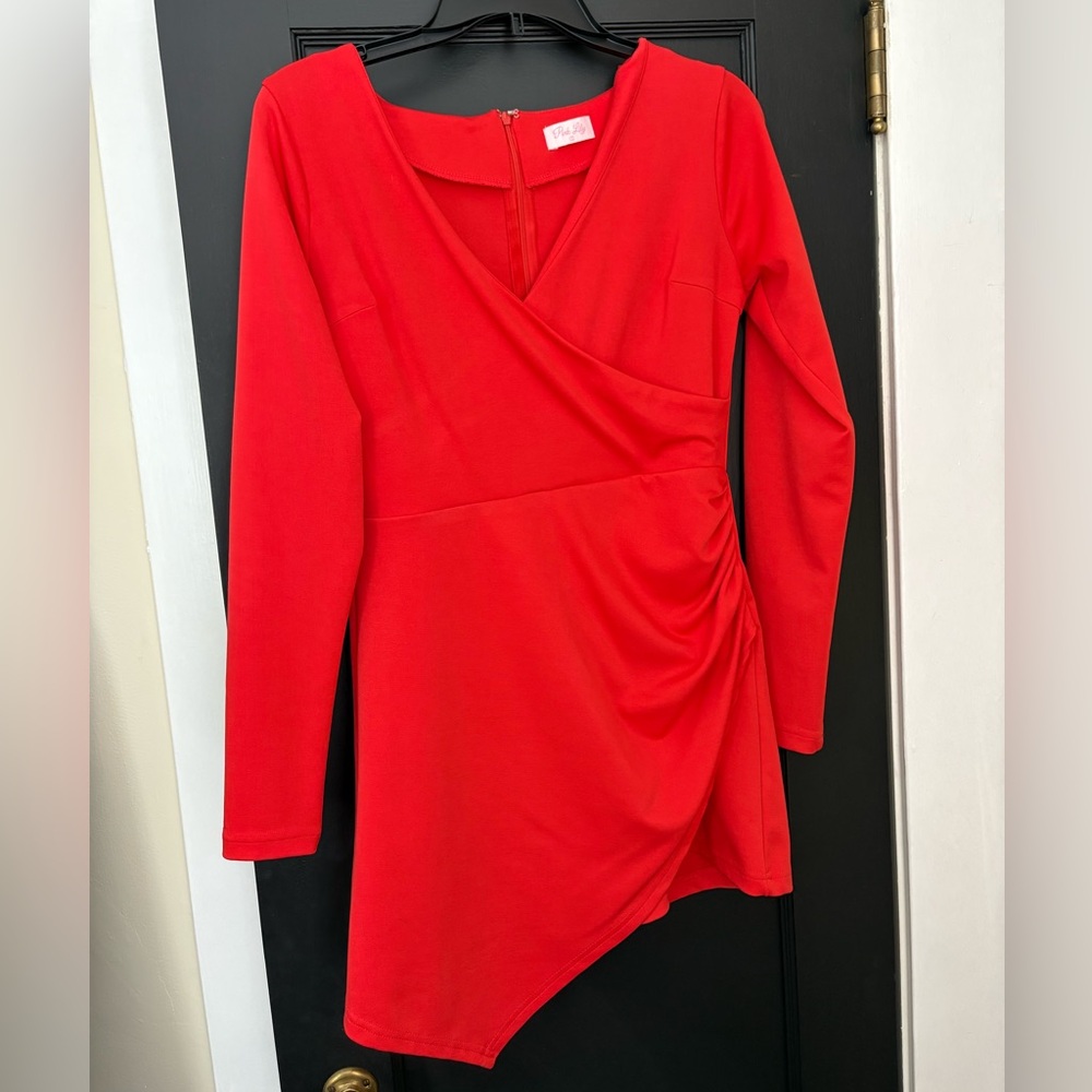 Elegant Red Wrap Romper Dress
